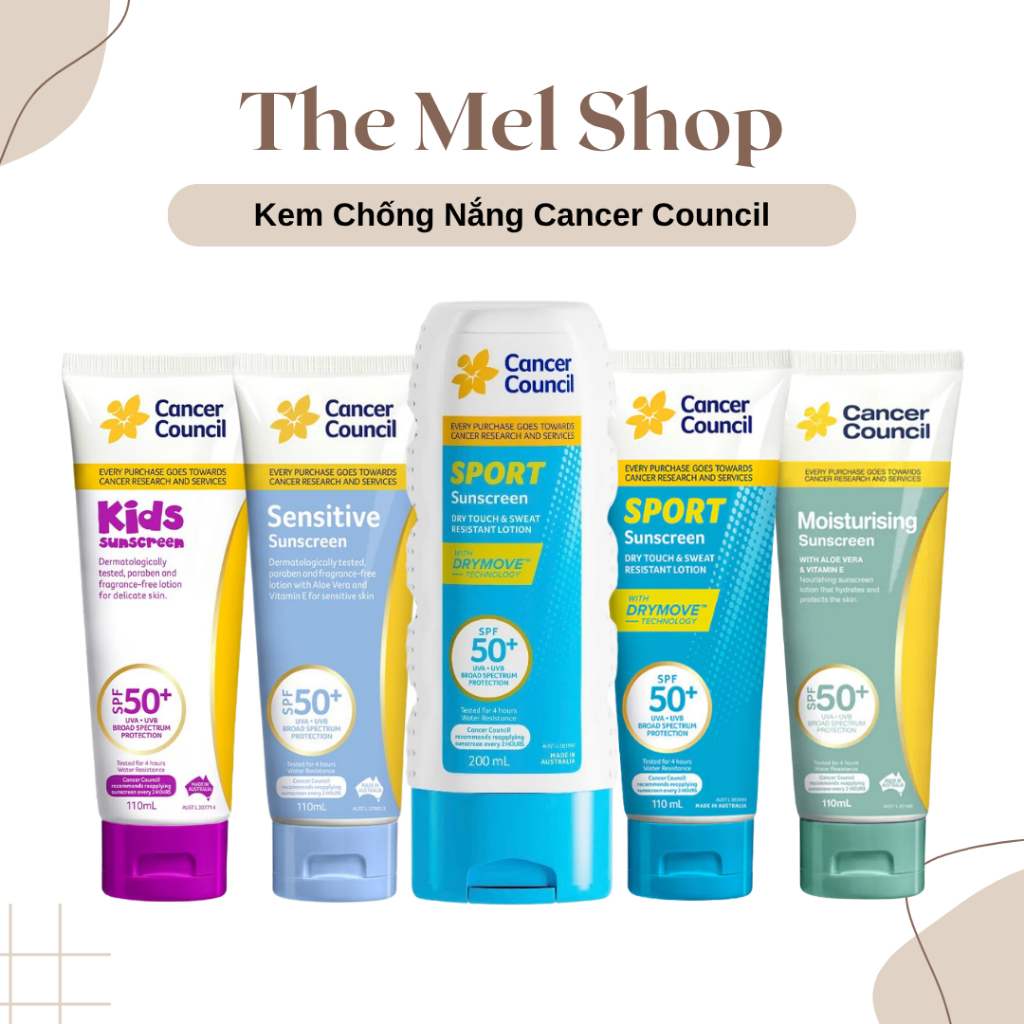 Kem Chống Nắng Cancer Council Kids / Sport / Moisturising / Sensitive SPF 50+/PA++++
