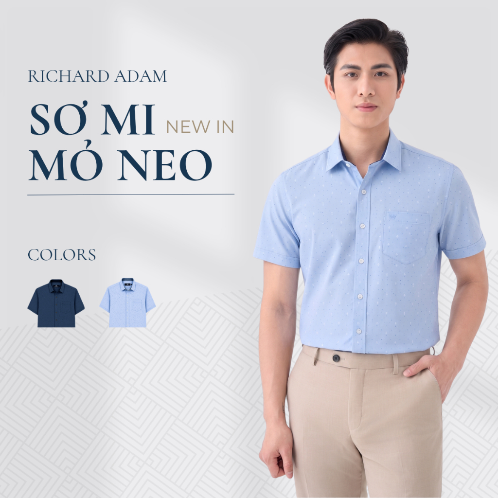 Áo Sơ Mi Nam Richard Adam Tay Ngắn Cotton Cao Cấp Mềm Mại, Thoáng Mát, Form Regular SM010626