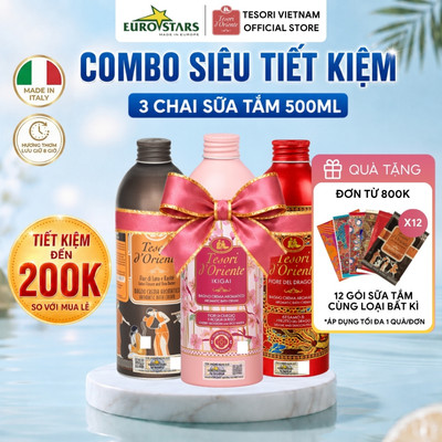 Combo 3 Sữa Tắm Nước Hoa Tesori D'Oriente 500ml Siêu Tiết Kiệm - Nhập Khẩu Chính Hãng Ý, Lưu Hương Thơm Ngát Đến 8H