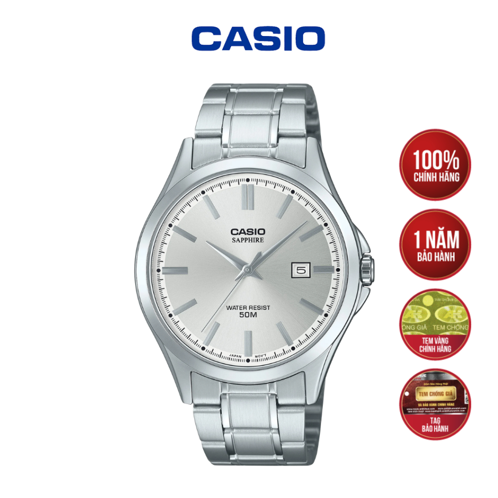 [MÃ MTS-115D-7AVDF] Đồng Hồ Nam Casio Dây Kim Loại – Mặt Kính Sapphire, Tone Trắng Ánh Kim Lịch Lãm