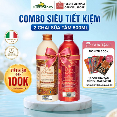 Combo 2 Sữa tắm nước hoa Tesori d'Oriente 500ml Nhập khẩu Ý (KÈM VÒI) - Dưỡng ẩm mịn da, Lưu hương quyến rũ đến 8H