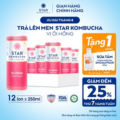 Thùng 12 Lon Trà Lên Men STAR KOMBUCHA Ổi Hồng 250ml - Thức Uống Bổ Sung PROBIOTICS Tự Nhiên Từ Trà, SCOBY Và Thảo Mộc