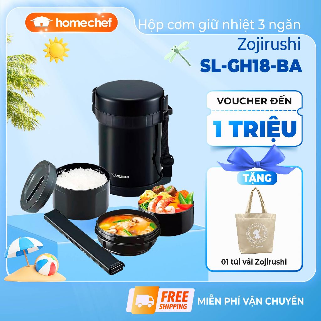 Hộp Cơm Giữ Nhiệt Zojirushi SL-GH18-BA 1.27L – Giữ Nóng Lên Đến 6 Tiếng, Thiết Kế 3 Ngăn Tiện Lợi