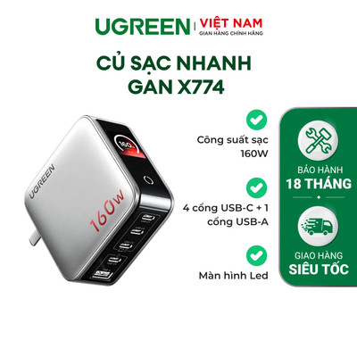Ugreen Bộ sạc nhanh 160W X774 màn LED | 3 USB-C 1 USB-A | Sạc nhanh 4 thiết bị | Chính hãng - Bảo hành 18 tháng 1 đổi 1
