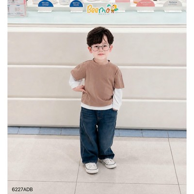 Áo thun dài tay Beemo phối tay trắng vải cotton co giãn cho bé đi học, đi chơi từ 9-24kg 6227ADB