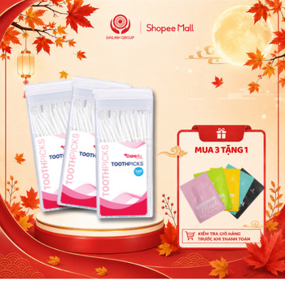 (TẶNG 1 MẶT NẠ) Combo 3  hộp Tăm nhựa Care4u 160 chiếc/hộp  hai đầu linh hoạt, bỏ túi tiện lợi, sạch thức ăn kẽ răng