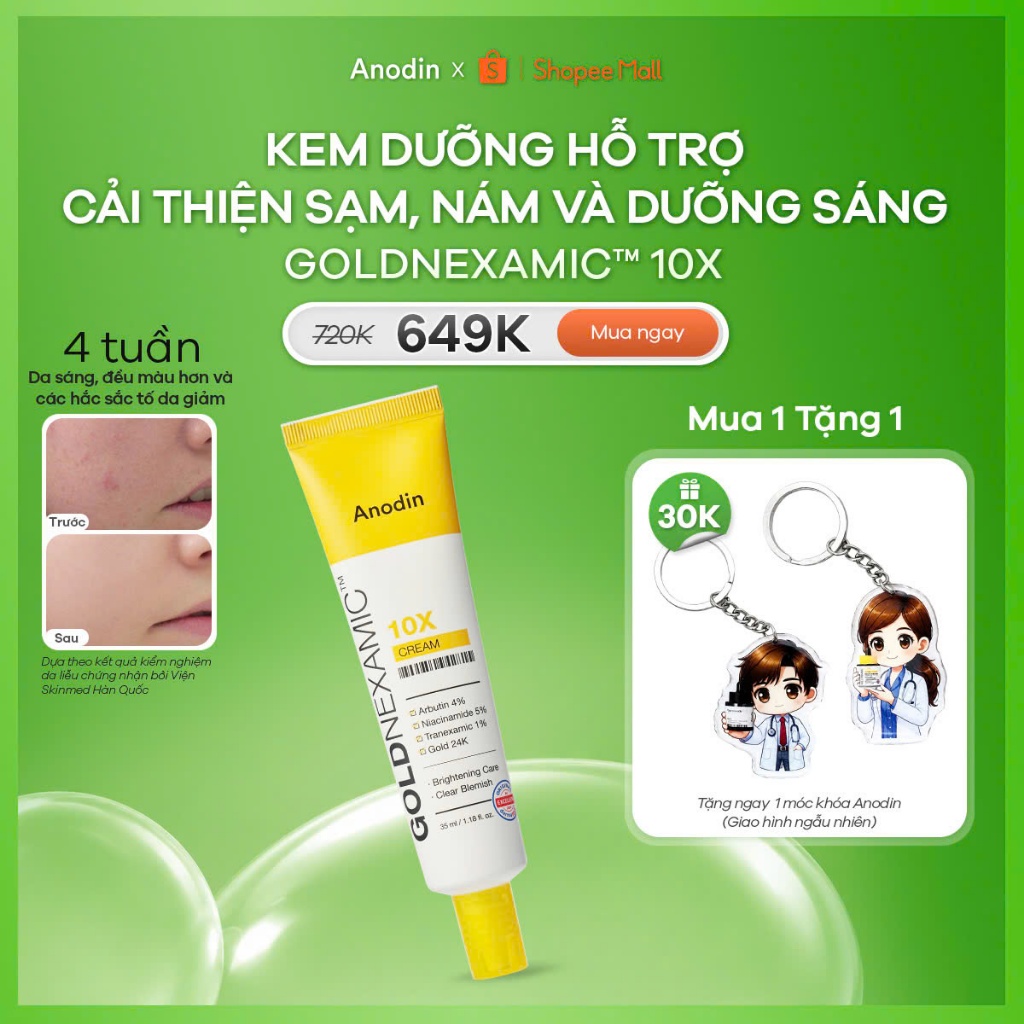 [VHL x ANODIN] Kem hỗ trợ dưỡng sáng, cải thiện sạm, nám và giảm sắc tố da đa tầng GOLDNEXAMIC™ 10X 