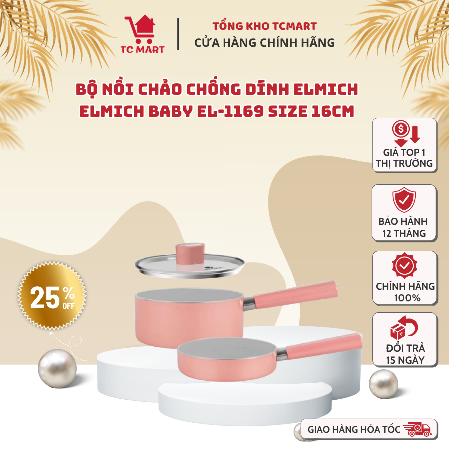 Bộ Nồi Chảo Chống Dính Elmich Baby EL-1169AP - Bắt Từ Nhanh - Hàng Chính Hãng