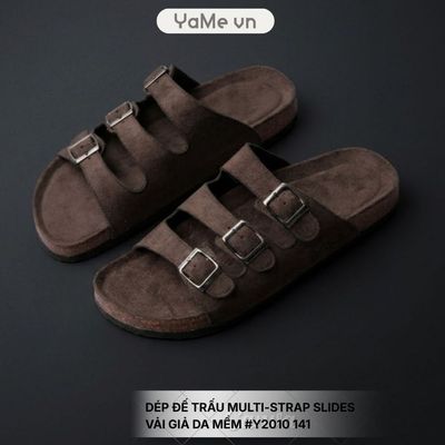 Dép Nam Đế Trấu Multi-strap Slides Vải Giả Da Mềm #Y2010 141 24733 |YaMe|