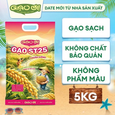 Gạo ST25 Thuần Giống Gạo Ơi 5kg Dẻo Mềm Thơm