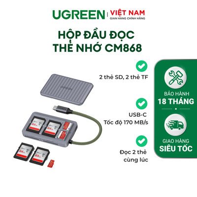 Ugreen Đầu đọc thẻ nhớ CM868 USB-C SD/SD/TF 170 MB/s | Tích hợp hộp đựng từ tính | Hỗ trợ OTG | Chính Hãng - BH 18 Tháng