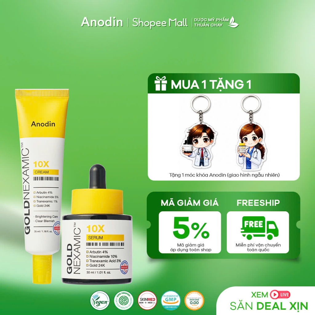 Combo dưỡng sáng, cải thiện sắc tố đa tầng GOLDNEXAMIC™ 10X Anodin  - Hàn Quốc Chính Hãng