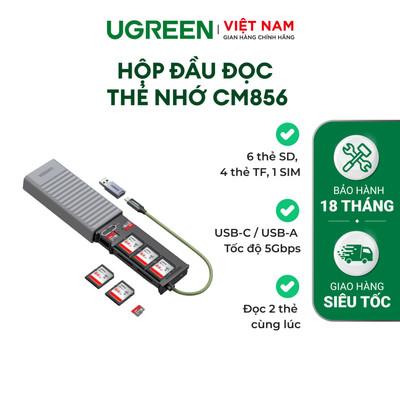 Ugreen Đầu đọc thẻ nhớ CM856 USB-C/USB-A 170 MB/s OTG | Hộp đựng từ tính 11 khe lưu trữ | Chính Hãng - BH 18T 1 đổi 1