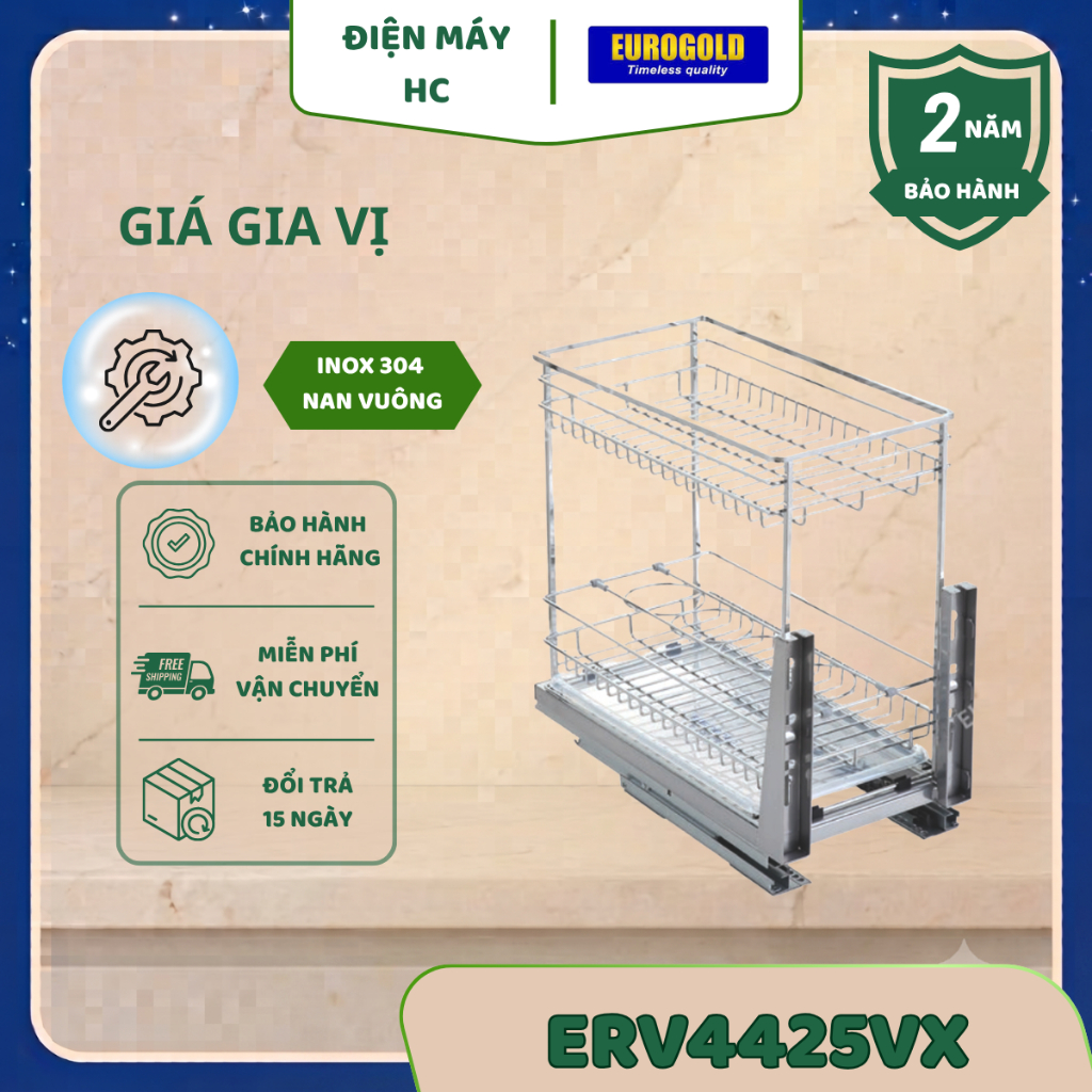 Kệ Gia Vị Inox 304 Nan Vuông Eurogold ERO30425B/ERV4425/ERV4425VX – Giá Đựng Gia Vị Chống Gỉ Sét