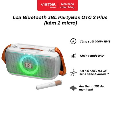 Loa Bluetooth JBL PARTYBOX OTG 2 PLUS | Kèm 2 Mic | Công Suất 100W | Bluetooth 5.4 | Chống Nước IPX4