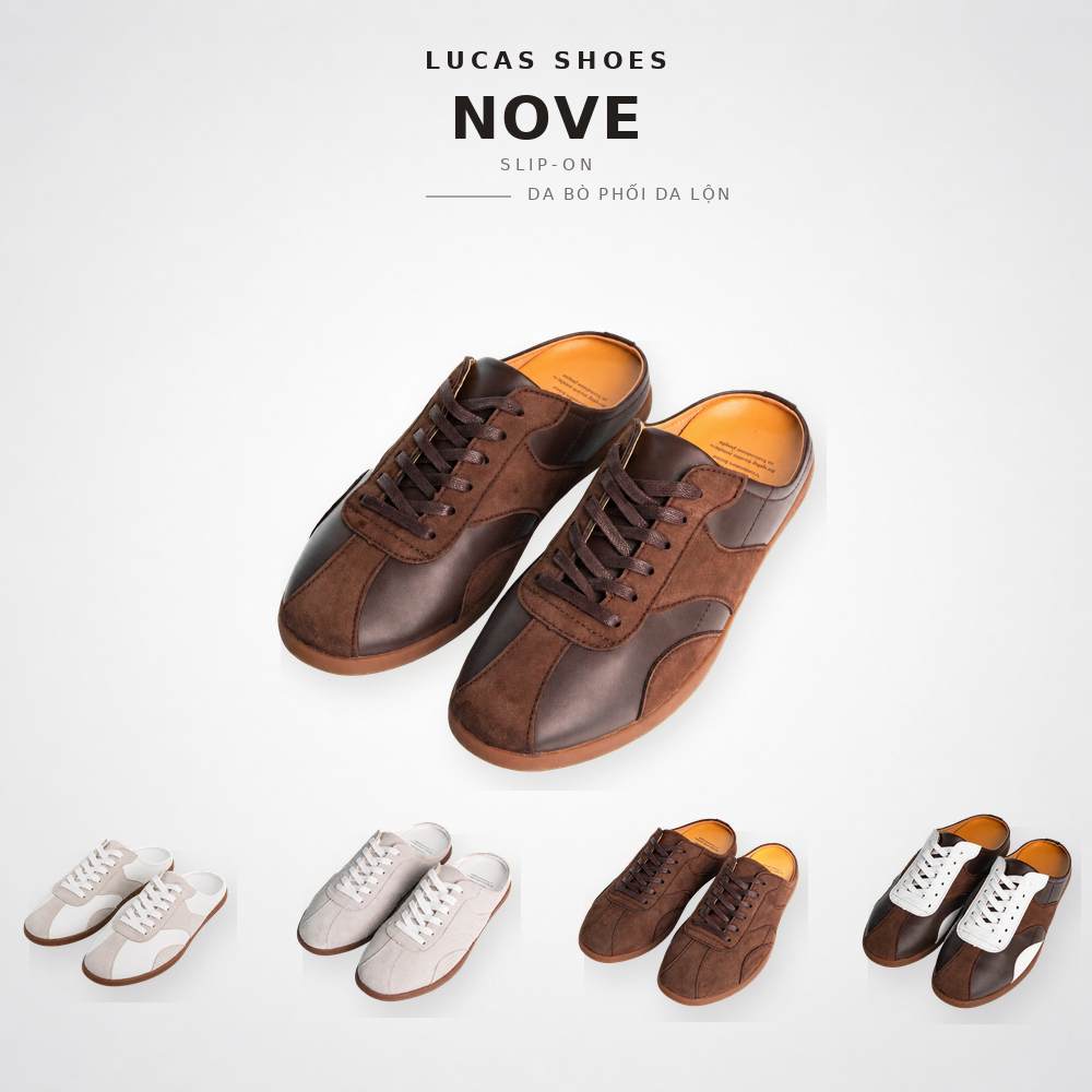 Giày Sục Nam Nữ Nove Slip On Lucas Shoes, Da Bò Thật Thoáng Khí Đế Mỏng