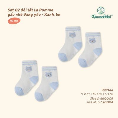 Set 02 đôi tất La Pomme gấu nhỏ đáng yêu - Sợi Cotton thoáng khí - Bé trai - Size S/M/L