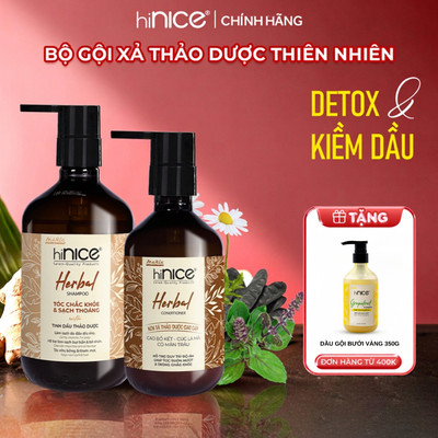 Cặp Dầu Gội Xả Thảo Dược Kiềm Dầu Detox Da Đầu hiNICE Herbal Shampoo
