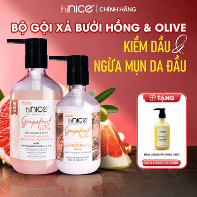Bộ Gội Xả Tinh Dầu Bưởi Hồng Olive hiNICE Grapefruit & Olive Shampoo Hỗ Trợ Giảm Mụn Da Đầu