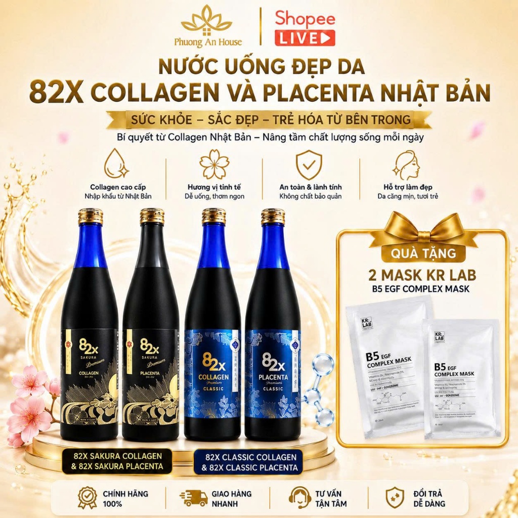 (Mẫu Mới) Nước Uống 82X Collagen Classic Placenta Classic Sakura Collagen Sakura Placenta