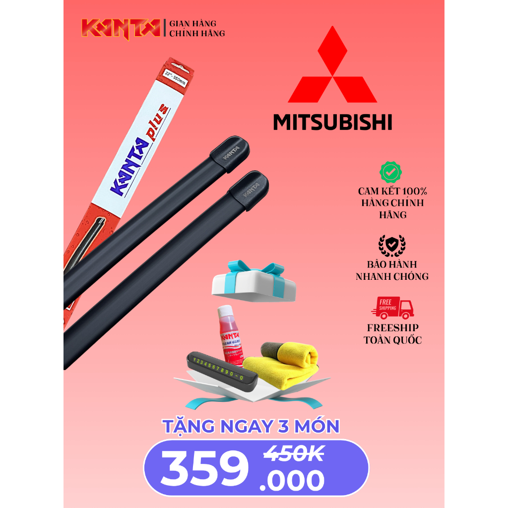 [Mitsubishi] - Bộ 2 Gạt Mưa KANTA PLUS -Gạt mưa chính hãng- Attrage Xpander Triton Mirage Pajero