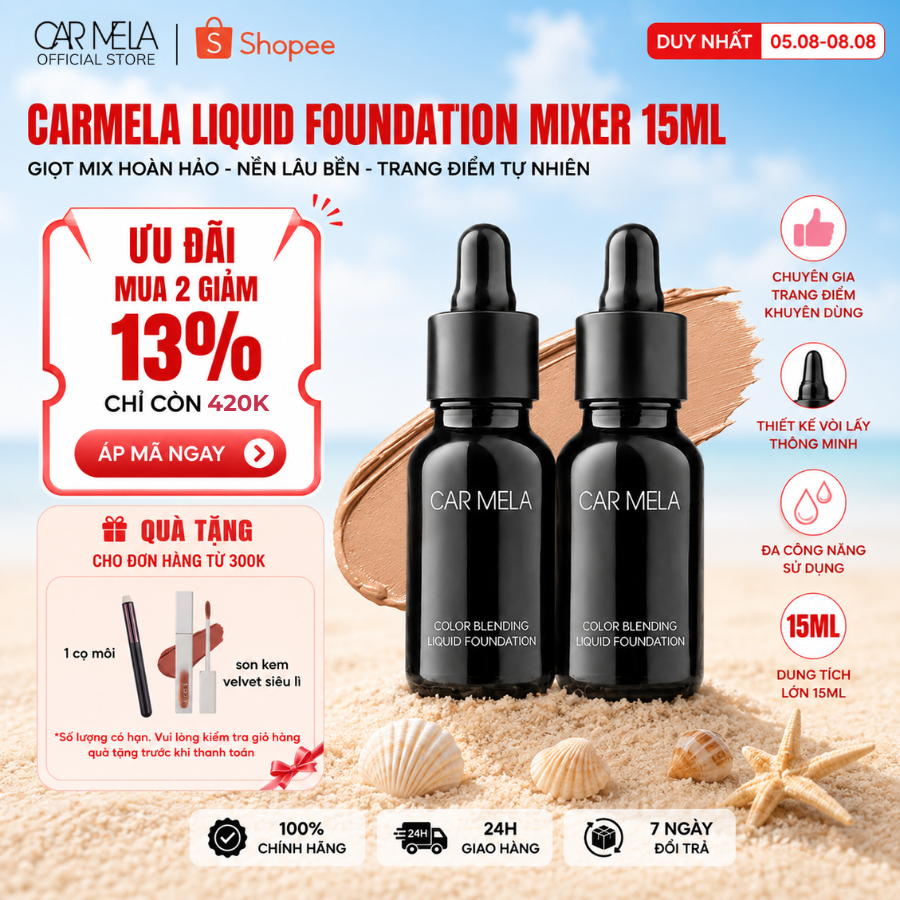 613 [DEAL ĐỘC QUYỀN] DUNG DỊCH ĐIỀU CHỈNH NỀN CARMELA GIÚP THAY ĐỔI MÀU SẮC NỀN PHÙ HỢP TIỆP DA TỰ NHIÊN 10ML&15ML