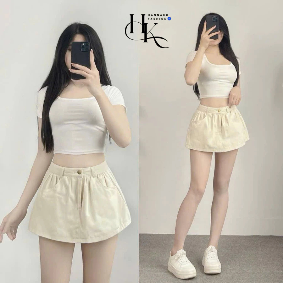 Chân váy Kaki dáng ngắn nhún tùng cạp cao có lót trong Bigsize, Chân váy mini dáng A Thời Trang Hải Yến 0161