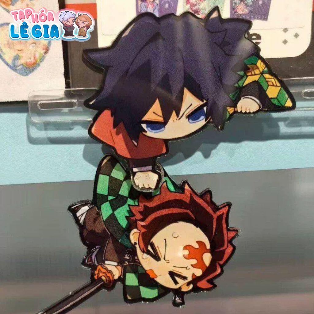 Mô Hình Acrylic Để Bàn Anime Kimetsu No Yaiba Giyuu Tomioka & Tanjiro Kẹp Bàn Phím Góc Máy Trang Trí