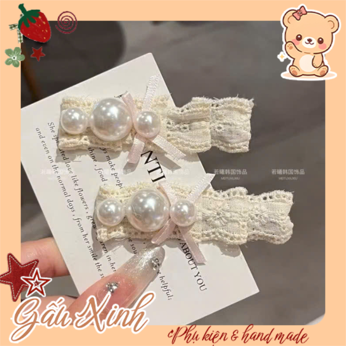 GX-MV04 🎀 Kẹp Tóc Ren Đính Ngọc Trai Phong Cách Hàn Quốc