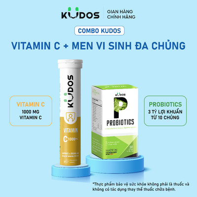 Combo TPBVSK Viên uống men vi sinh KUDOS PROBIOTICS bổ sung lợi khuẩn đường ruột 30v + Viên sủi KUDOS VITAMIN C 1000mg