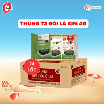 [Thùng 24 lốc 3] Lá kim tẩm dầu Oliu 4G O'Food, tổng 72 gói