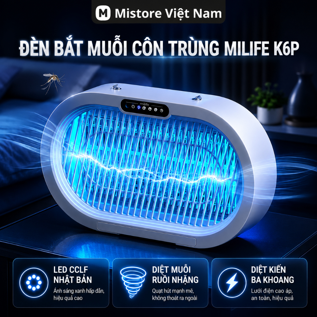 Đèn bắt côn trùng K6P miLife ruồi nhặng, kiến ba khoang