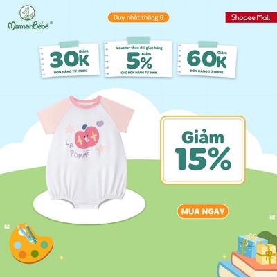 (MamanBébé chính hãng) Body cộc tay La Pomme dáng bồng bé táo điệu đà- Sợi Natural Cotton thoáng mát – Bé gái - 3M - 12M