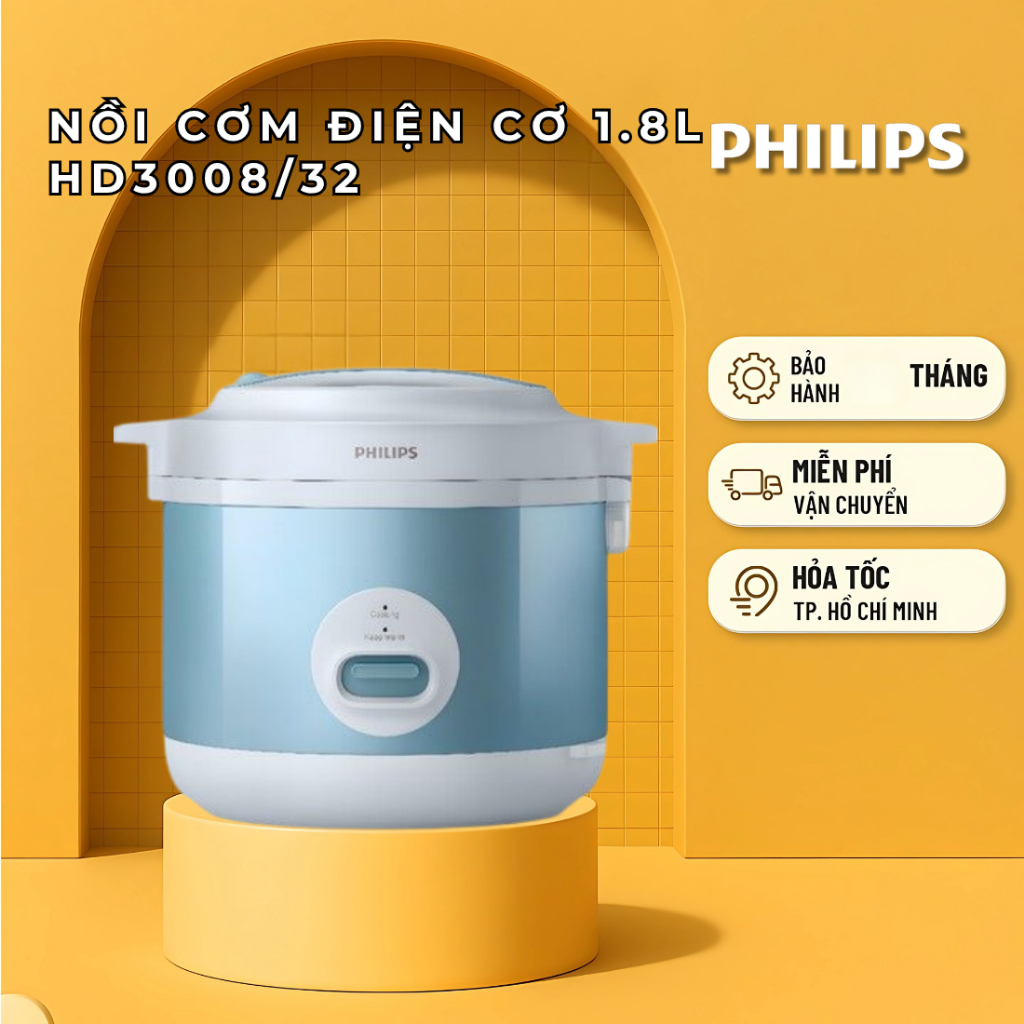 Nồi Cơm Điện Philips HD3008/32, Dung Tích 1.8l, Hàng Chính Hãng Bảo Hành 24 Tháng.