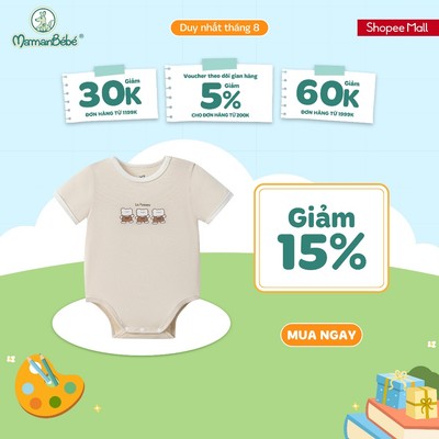 (MamanBébé chính hãng) Set 2 Body chip cộc tay La Pomme nhảy cùng gấu con- Sợi Petit Soyeu thoáng mát– Bé trai - 0M - 9M
