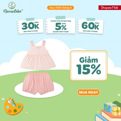 Bộ sát nách La Pomme viền bèo hè xinh mát dịu - Sợi Jacquard Cotton mềm mại, thoáng khí – Bé gái - 6M - 5Y