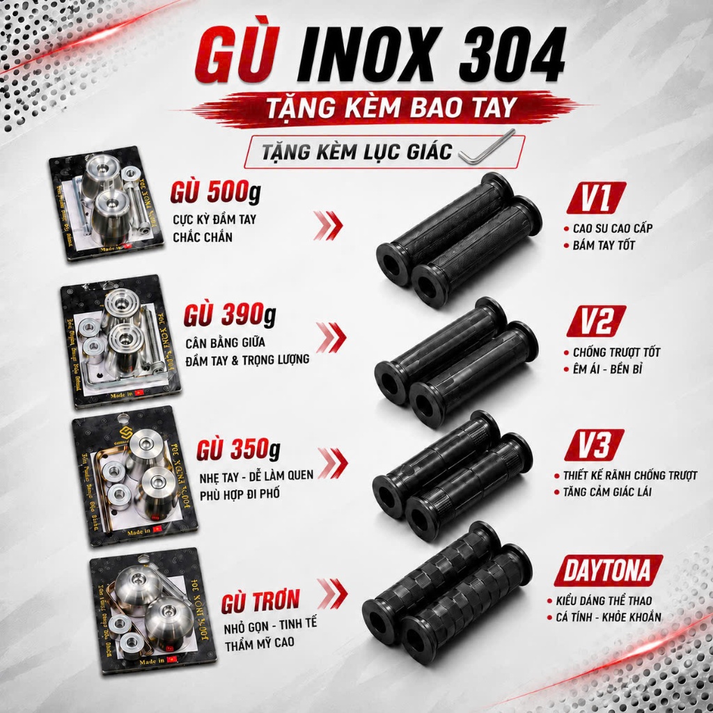 GÙ INOX 304 CNC tặng kèm một cặp tay gắn xe máy Chất liệu Inox Gù 304 CNC