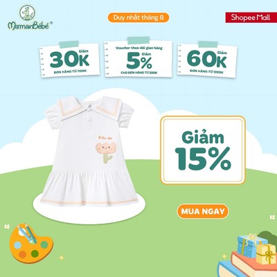 (MamanBébé chính hãng)  Đầm cộc tay La Pomme dạo chơi cùng nắng mai - Sợi Natural Cotton thoáng mát – Bé gái - 9M - 5Y