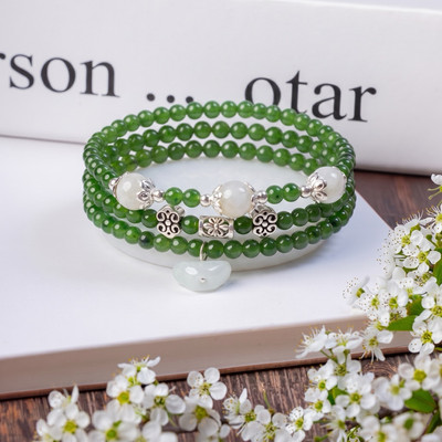 Vòng Tay Quấn 3 Ngọc Bích Hòa Điền Type A Size 4ly Mix Charm Bạc Thái - Ngọc Trai Trường Thịnh