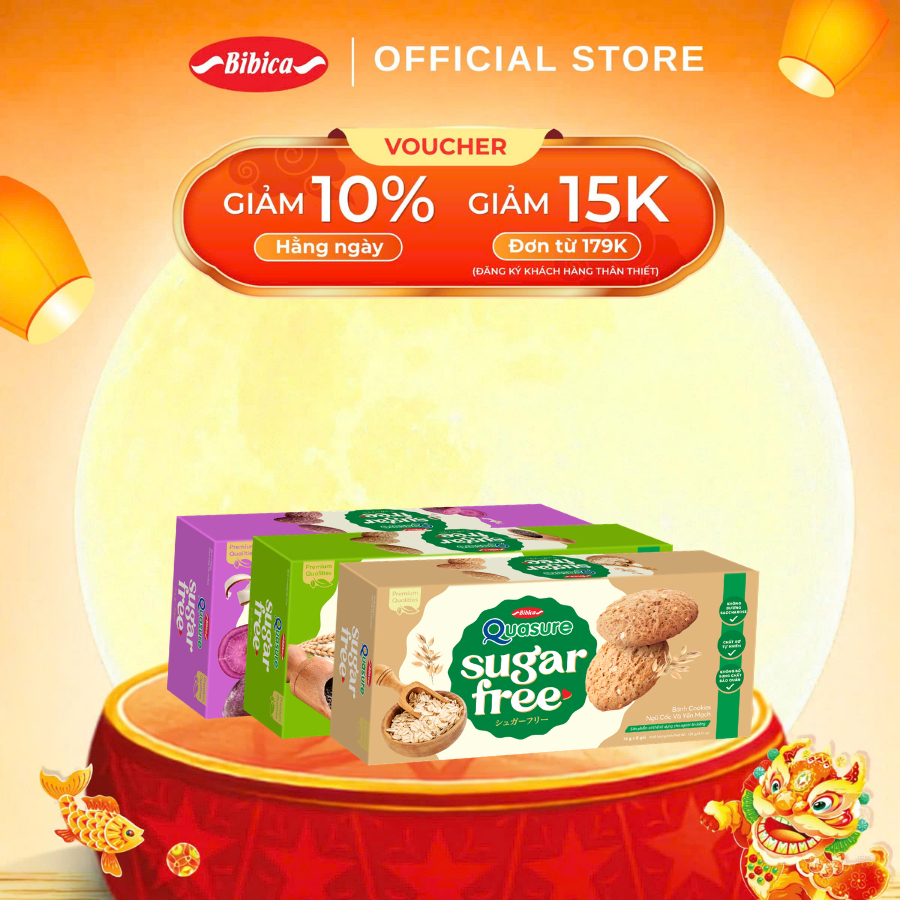Combo Mix 3 Vị Bánh Ăn Kiêng Không Đường Quasure Sugar Free Bibica 128gr Bibica