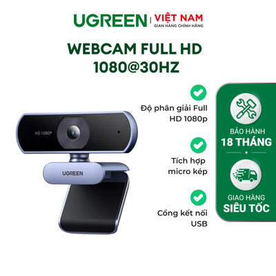 Ugreen Webcam 15728 | Tự động lấy nét Full HD 1080p@60fps | Dual Mic | Kết nối USB-A | Bảo hành 18 tháng 1 đổi 1 | 15728
