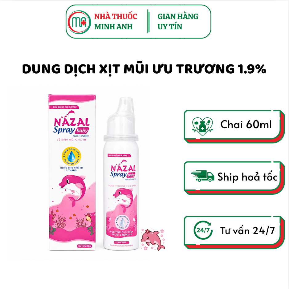 Xịt mũi ưu trương 1.9% Nazal Spray baby mùi hương HÚNG CHANH thơm nhẹ nhàng dùng cho bé từ 3 tháng t