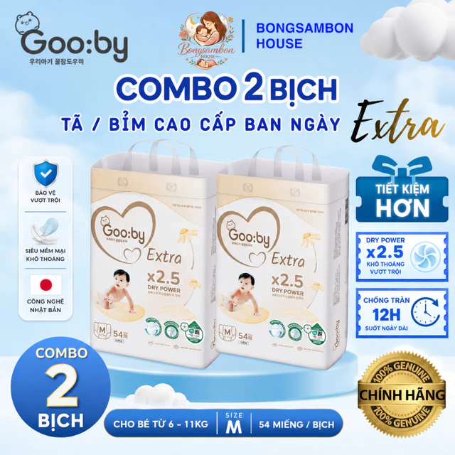 COMBO 2 BỊCH Tã/Bỉm quần/dán Gooby Extra Ban Ngày đủ size NB/S/M/L/X/XXL/3XL - Bongsambon House Mẹ&Bé