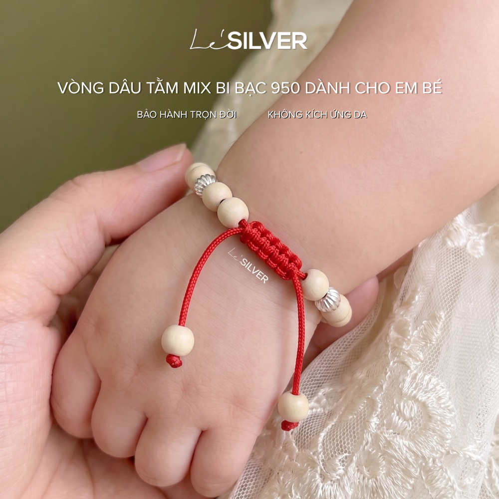 Vòng Dâu Tằm Mix Bi Bạc 950 Dành Cho Em Bé - Dây Chỉ Đỏ I Le'SILVER