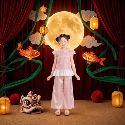 Đồ trung thu cho bé gái TIHON cao cấp áo ren tà xòe cổ tàu mix quần lụa ống suông SET0744333
