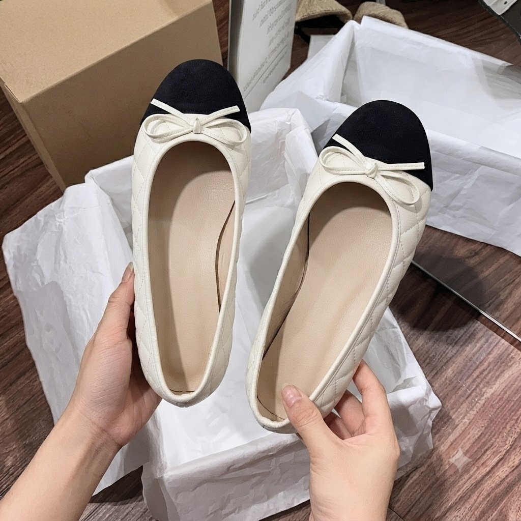 Giày bệt búp bê chần chỉ phối nơ xinh Q70