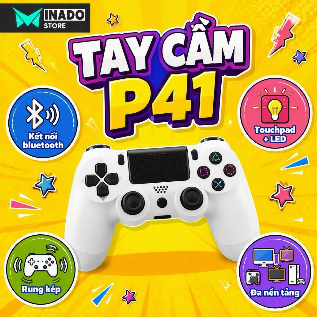 Tay cầm chơi game không dây MINADO P41 Bluetooth cho PC/Moblie/CONSOLE , tay cầm chơi game P41 có ru
