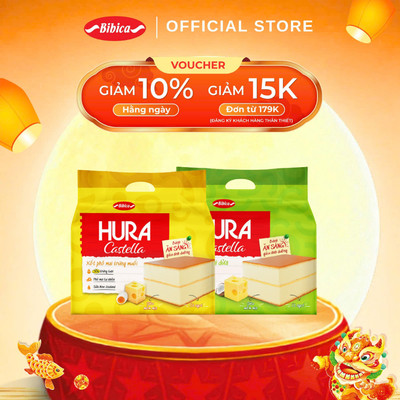 Combo Bánh Castella Hura Bibica Ăn Sáng Kẹp Xốt Phô Mai Trứng Muối/Dừa (150g)