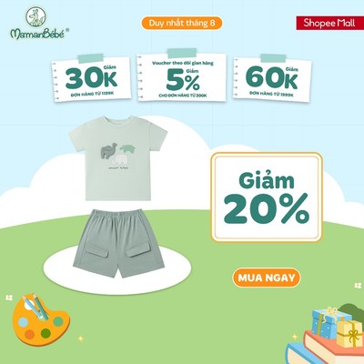 Bộ cộc tay La Pomme những người bạn từ thiên nhiên - Sợi Natural Cotton thoáng mát – Bé trai - 6M - 5Y