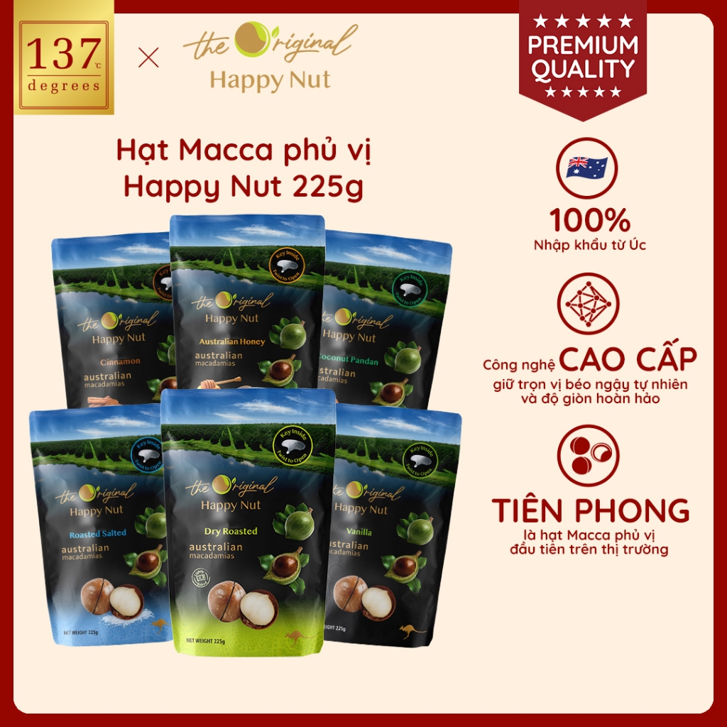 🔥NEW 🔥Hạt Macca Úc Happy Nut Phủ Vị 225g Nhập Khẩu Úc Hạt To Dễ Tách